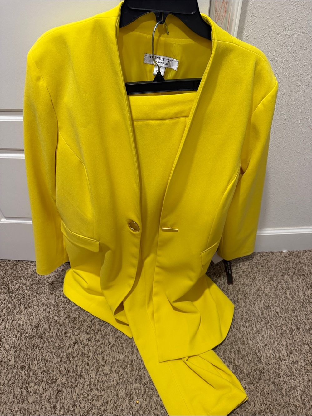 Women's Yellow Open-Front Blazer Jacket and pants by Kasper
